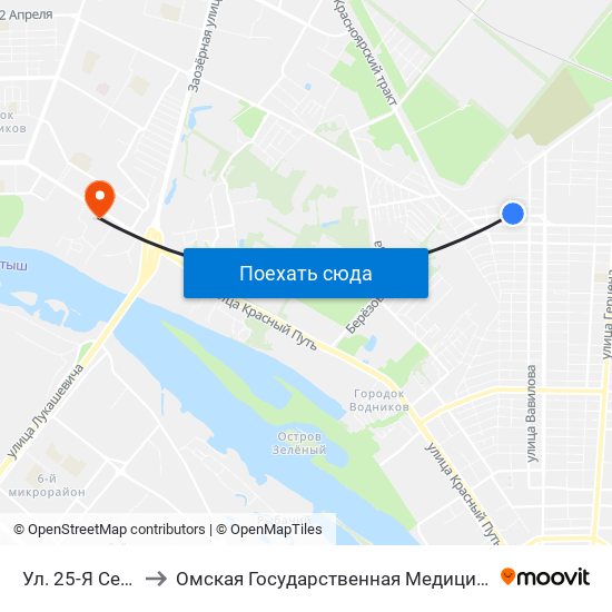 Ул. 25-Я Северная to Омская Государственная Медицинская Академия map