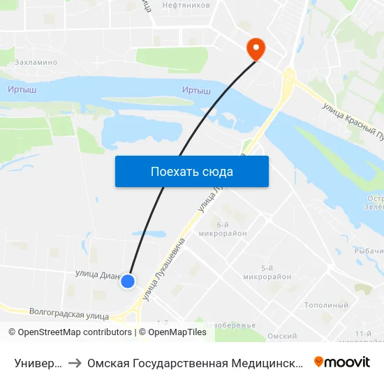 Универсам to Омская Государственная Медицинская Академия map