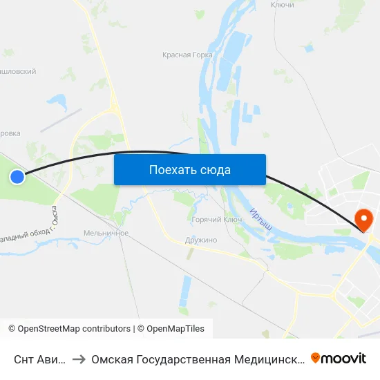 Снт Авиатор to Омская Государственная Медицинская Академия map