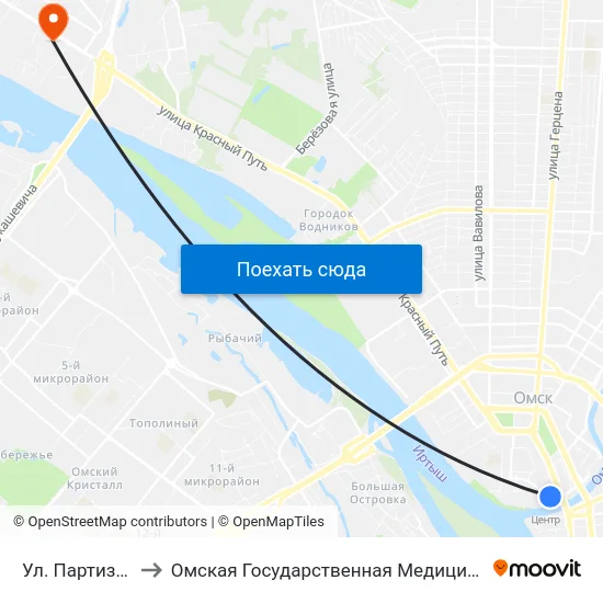 Ул. Партизанская to Омская Государственная Медицинская Академия map