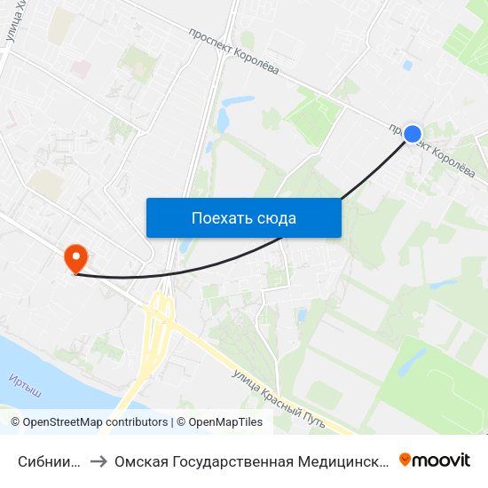 Сибниисхоз to Омская Государственная Медицинская Академия map