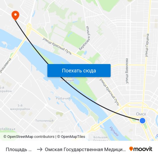 Площадь Победы to Омская Государственная Медицинская Академия map