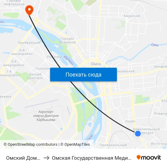 Омский Дом Дружбы to Омская Государственная Медицинская Академия map