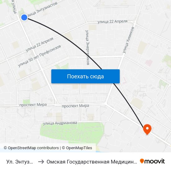 Ул. Энтузиастов to Омская Государственная Медицинская Академия map