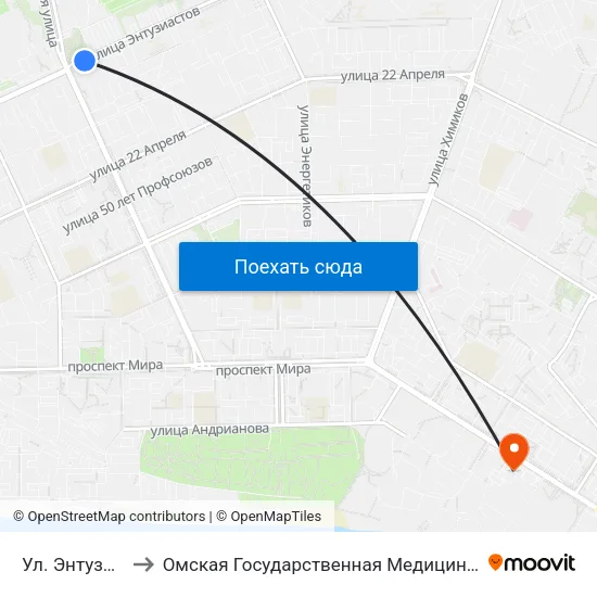 Ул. Энтузиастов to Омская Государственная Медицинская Академия map