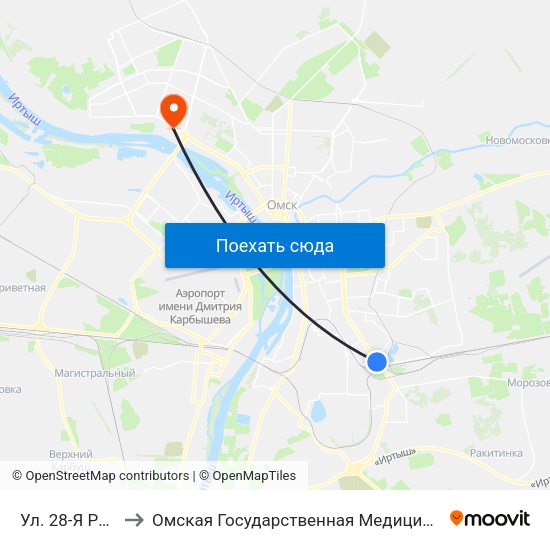 Ул. 28-Я Рабочая to Омская Государственная Медицинская Академия map