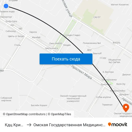 Кдц Кристалл to Омская Государственная Медицинская Академия map
