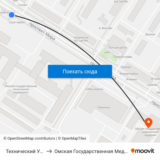 Технический Университет to Омская Государственная Медицинская Академия map