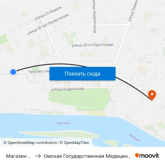 Магазин Садко to Омская Государственная Медицинская Академия map