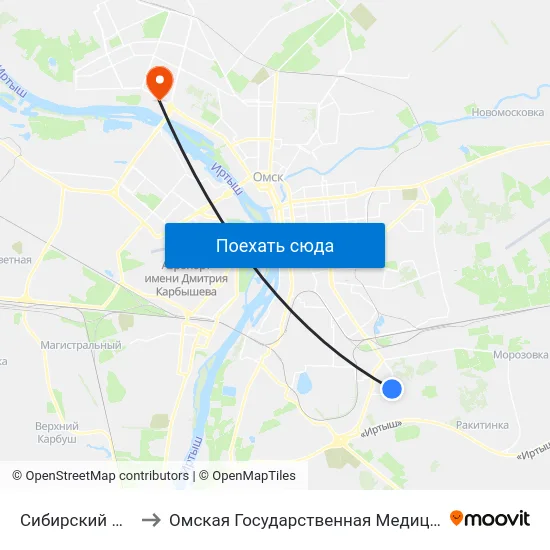 Сибирский Проспект to Омская Государственная Медицинская Академия map