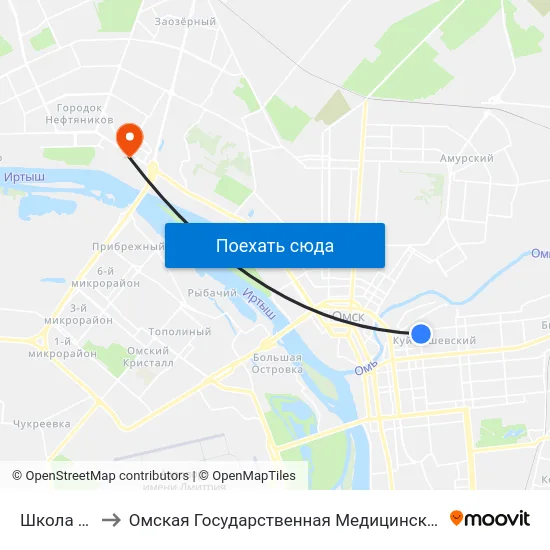 Школа №65 to Омская Государственная Медицинская Академия map