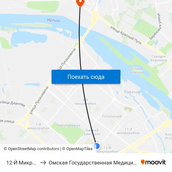 12-Й Микрорайон to Омская Государственная Медицинская Академия map