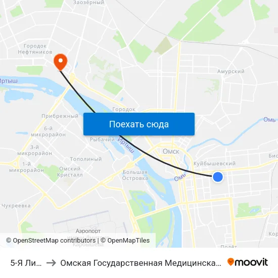 5-Я Линия to Омская Государственная Медицинская Академия map
