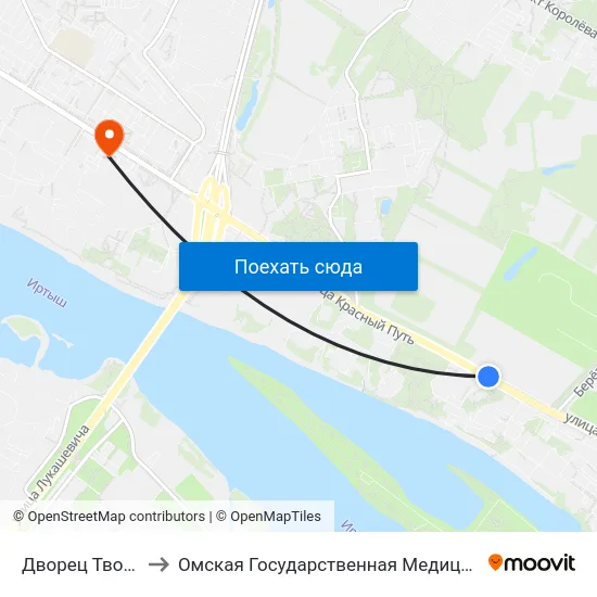 Дворец Творчества to Омская Государственная Медицинская Академия map