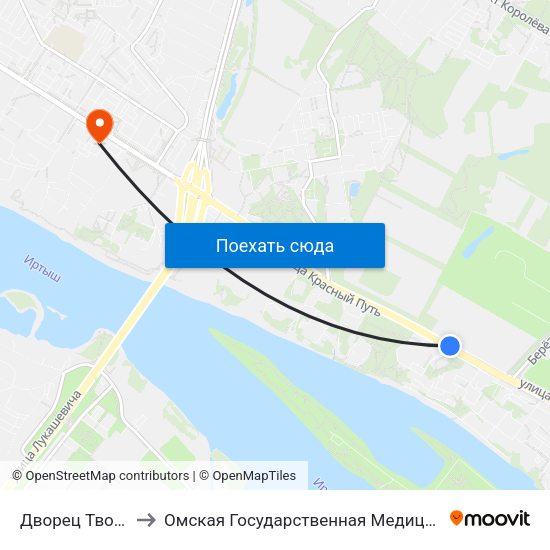 Дворец Творчества to Омская Государственная Медицинская Академия map
