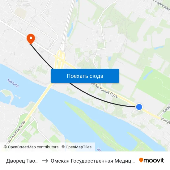 Дворец Творчества to Омская Государственная Медицинская Академия map