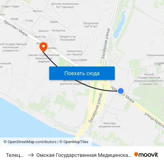 Телецентр to Омская Государственная Медицинская Академия map
