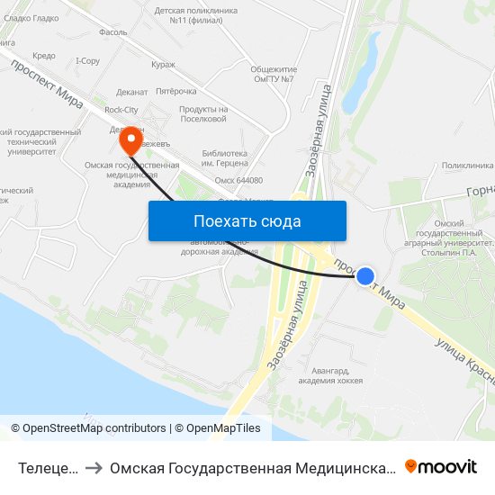 Телецентр to Омская Государственная Медицинская Академия map