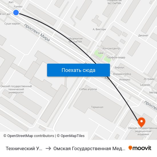 Технический Университет to Омская Государственная Медицинская Академия map