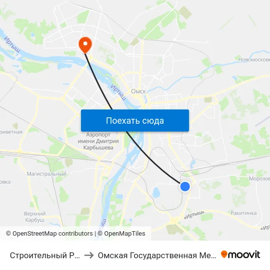 Строительный Рынок Южный to Омская Государственная Медицинская Академия map