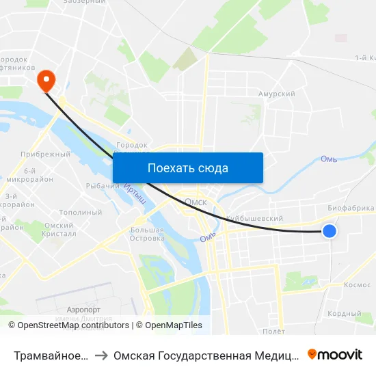 Трамвайное Кольцо to Омская Государственная Медицинская Академия map