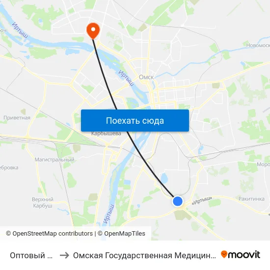 Оптовый Рынок to Омская Государственная Медицинская Академия map
