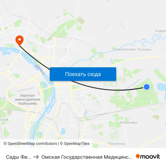 Сады Фиалка to Омская Государственная Медицинская Академия map