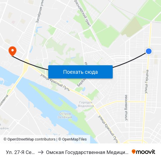 Ул. 27-Я Северная to Омская Государственная Медицинская Академия map