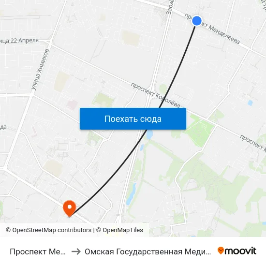 Проспект Менделеева to Омская Государственная Медицинская Академия map