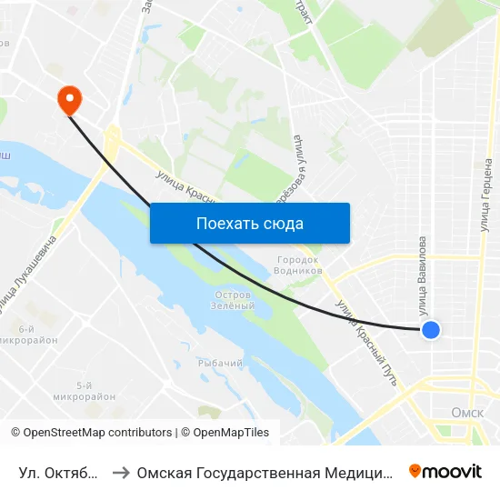 Ул. Октябрьская to Омская Государственная Медицинская Академия map