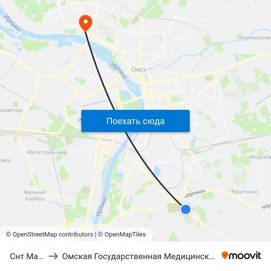 Снт Маяк-1 to Омская Государственная Медицинская Академия map