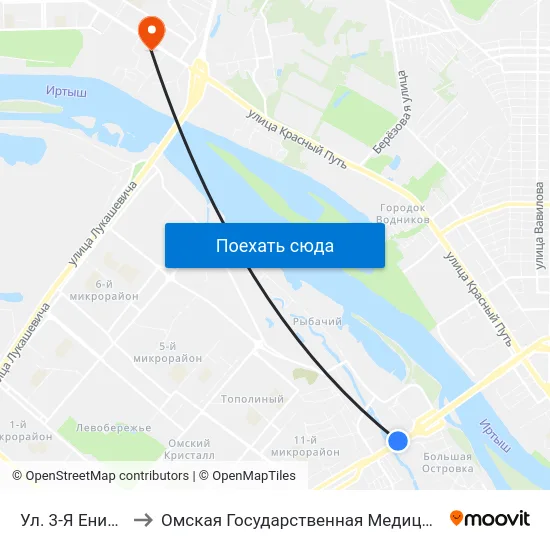 Ул. 3-Я Енисейская to Омская Государственная Медицинская Академия map