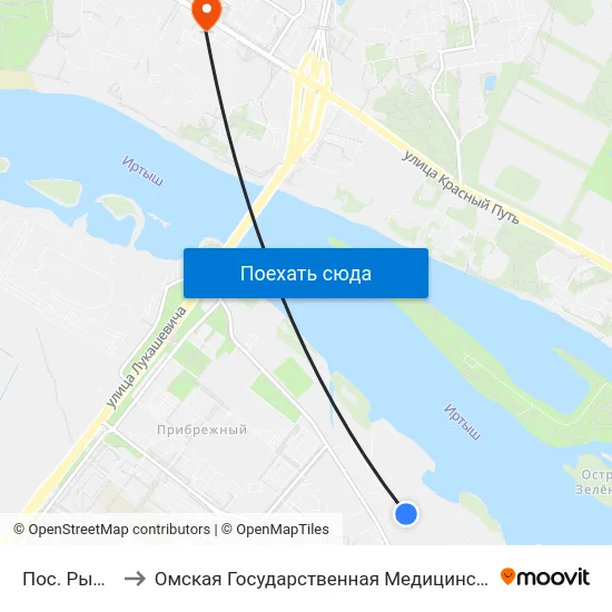 Пос. Рыбачий to Омская Государственная Медицинская Академия map