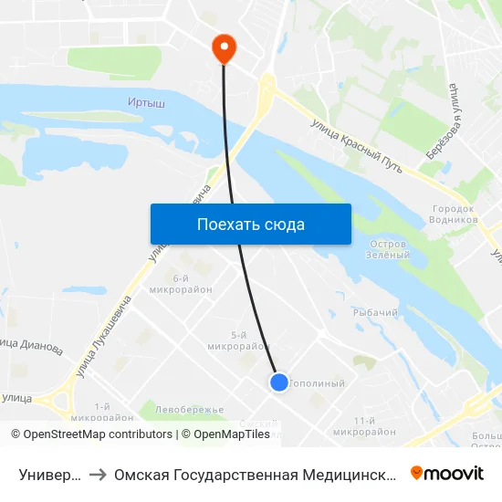 Универсам to Омская Государственная Медицинская Академия map