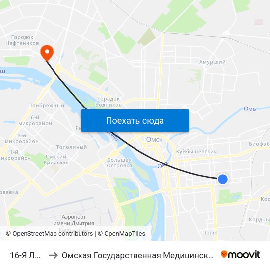 16-Я Линия to Омская Государственная Медицинская Академия map