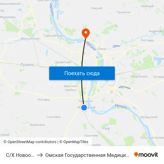 C/Х Новоомский to Омская Государственная Медицинская Академия map