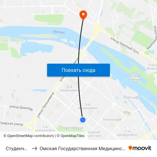 Студенческая to Омская Государственная Медицинская Академия map