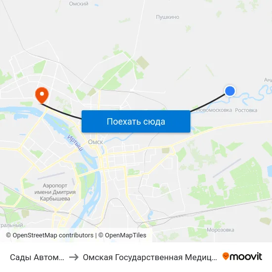 Сады Автомобилист to Омская Государственная Медицинская Академия map