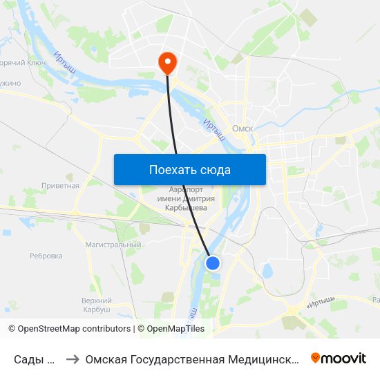Сады Заря to Омская Государственная Медицинская Академия map