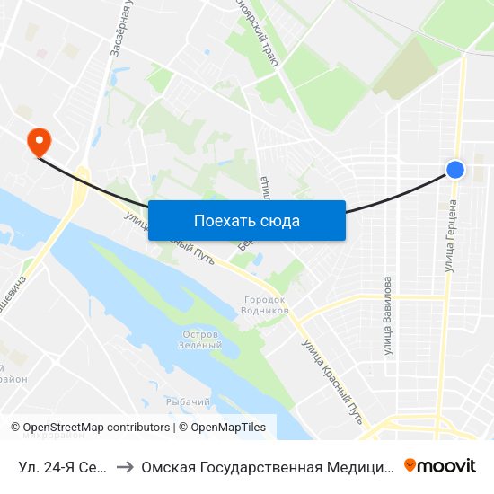 Ул. 24-Я Северная to Омская Государственная Медицинская Академия map