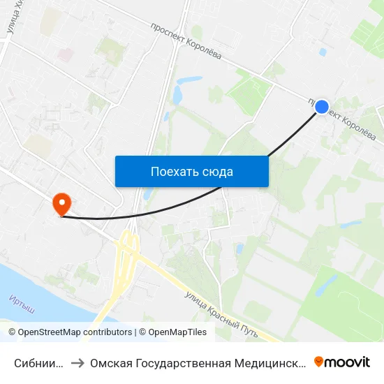 Сибниисхоз to Омская Государственная Медицинская Академия map