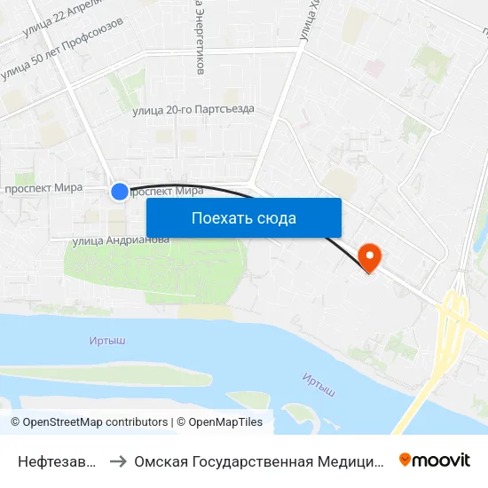 Нефтезаводская to Омская Государственная Медицинская Академия map