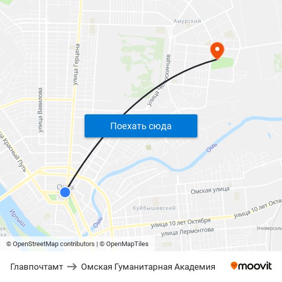 Главпочтамт to Омская Гуманитарная Академия map