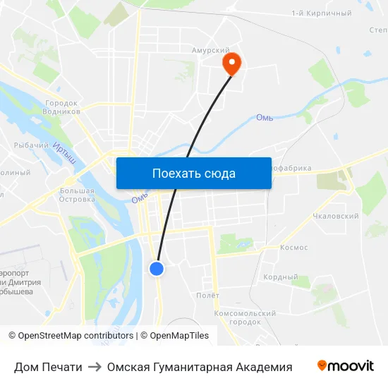 Дом Печати to Омская Гуманитарная Академия map