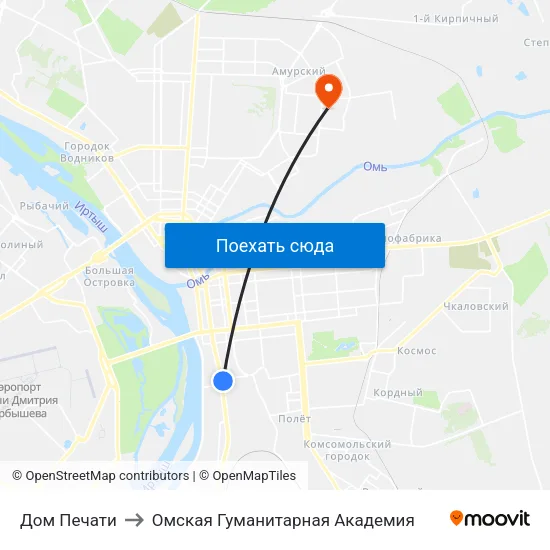 Дом Печати to Омская Гуманитарная Академия map