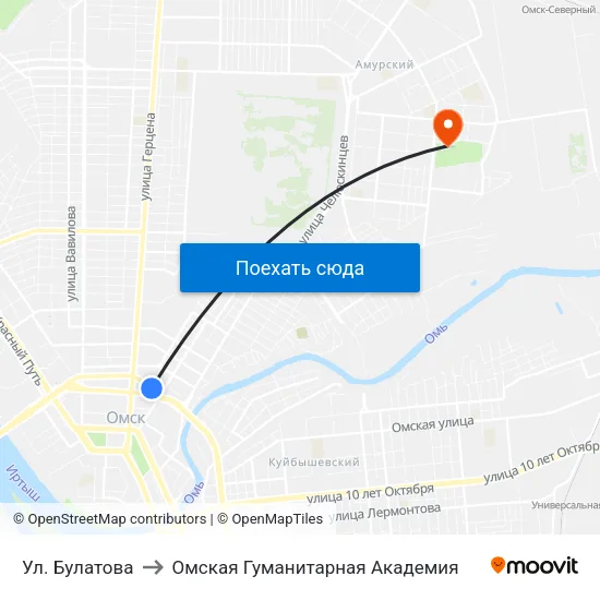 Ул. Булатова to Омская Гуманитарная Академия map