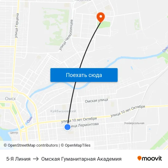 5-Я Линия to Омская Гуманитарная Академия map