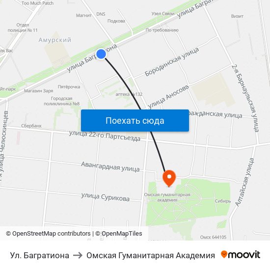 Ул. Багратиона to Омская Гуманитарная Академия map