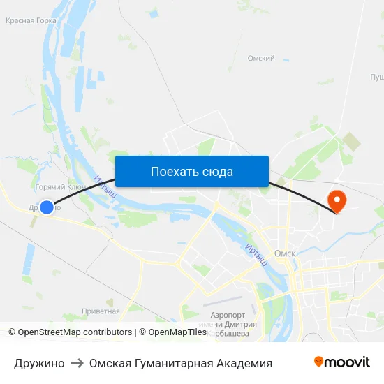 Дружино to Омская Гуманитарная Академия map