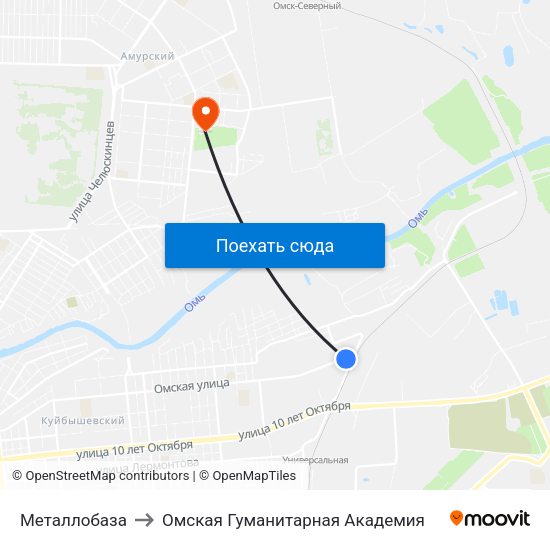 Металлобаза to Омская Гуманитарная Академия map